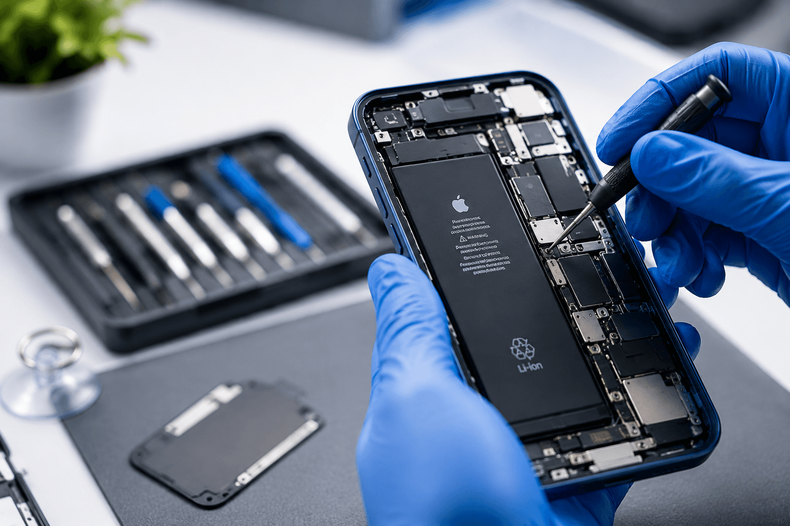 Expert mobile repair technician at SrinuMobiles KPHB Kukatpally fixing a smartphone screen